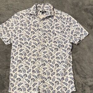 Express White and Blue Floral Button Down Shirt